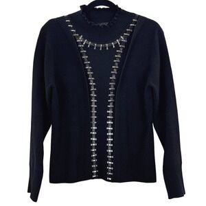 Gizel Black‎ Mock Neck Sweater M/L Satin Ribbon & Metal Link Detail